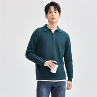 佐丹奴针织衫男装纯棉撞色门筒毛织长袖POLO针织衫 18054612 29 池影蓝 XL