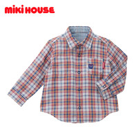 MIKIHOUSE 儿童休闲格子双层纱双面穿衬衫红白格子 130cm