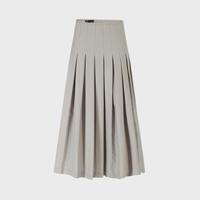 【学院风】女式纯色百搭时尚简约休闲飘逸开叉百褶中长半身裙