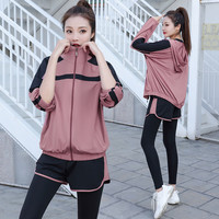 朵梵蓮 健身专业速干衣跑步运动套装女春夏季运动服饰晨跑服健身房训练服 香芋紫4件套  XL[适合120-135斤]