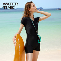 WaterTime 游泳衣女款连体2025保守防晒专业泳衣冬温泉冲浪服 L 曜石黑【网孔透气设计】