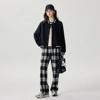 茵曼(INMAN)时尚撞色学院风棒球服女2025春秋季百搭复古宽松休闲外套 宝蓝色 L