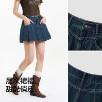 森马（Semir）牛仔半身裙女凉感百褶裙俏皮元气2025夏辣妹A字短裙chic 牛仔蓝80317 2XL 175/78A/X