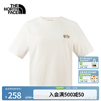 THE NORTH FACE 北面 纯棉T恤女休闲舒适半袖透气小汽车印花短袖简约24春夏|88GP QLI/沙丘白 2XL /175