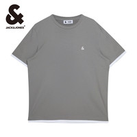 杰克琼斯男装短袖t恤男款打底衫夏季纯棉假两件短袖T恤装 185/104A/XL E40 黑色