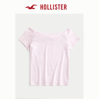 HOLLISTER25春新辣妹欧若风修身一字肩露肩短袖T恤女装KI339-5063 浅粉色条纹 L (165/100A)