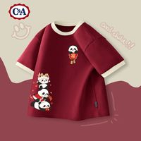 C&A女童短袖t恤夏季2025红色童装体恤儿童夏装女孩衣服 樱桃红 叠喜乐熊K白红 110