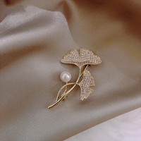 古耐 GONA 银杏叶胸花胸针高档女2025年新款大衣别针母亲节礼物实用送妈妈 X121珍珠银杏叶胸针