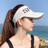 蝴蝶少女遮阳帽太阳帽鸭舌帽防晒空顶韩版白色运动出游遮脸百搭显瘦3 空顶针织鸭舌帽-白色