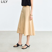 丽丽 LILY卡其色通勤高腰中长款半身裙A字裙显瘦伞裙女 716浅卡其 L