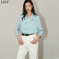 丽丽 LILY2024夏女装设计感不对称气质通勤款宽松垂坠感七分袖衬衫 401蓝色 S