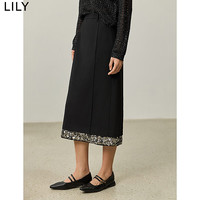 丽丽 LILY秋女装优雅重工亮片下摆直筒微A百搭半身裙 510黑 S