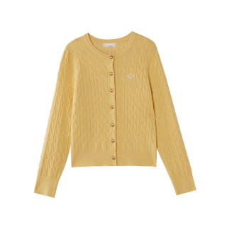 茵曼 老钱风复古开衫毛衣女2025春季通勤感针织衫 浅黄色 M