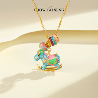 周大生 彩色摇摇木马项链时尚银S925珍珠锁骨链