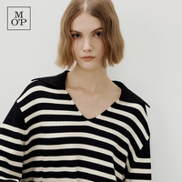 Marc O'Polo/MOP【商场同款】冬季新款时尚宽袖翻领半开襟条纹针织衫女士 E99