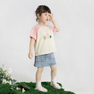 JELLYBABY短袖t恤动物印花T恤夏季儿童男童女童童装圆领上衣童装 粉色 80