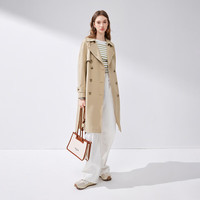 秋水伊人英伦休闲风卡其色系带风衣春季女时尚中长款外套 卡其 S