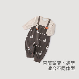 巴厘小猪宝宝春装男宝背带假两件连体衣春秋季外出服女宝衣服婴幼儿哈衣 哈喽鸭叽