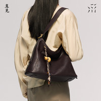 【徐艺洋同款】直见一撇hobo包中号植鞣头层小牛皮单肩黑春托特女