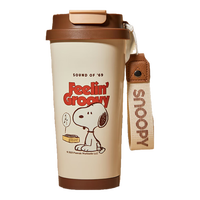 史努比（SNOOPY）保温杯咖啡杯男女士大容量高颜值随行不锈钢学生吸管水杯 咖