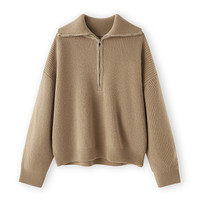 CLOUDSPACE「慵懒午后」半拉链翻领100%绵羊毛针织衫秋冬温暖毛衣 驼色