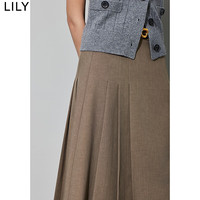 丽丽 LILY春女装都市赫本风别致百褶通勤款显瘦高腰A字半身裙 322灰绿 S