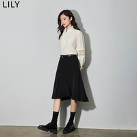 丽丽 LILY春女装浪漫时尚拼接别致压褶优雅花边袖宽松垂感衬衫 604米白 M