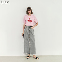 丽丽 LILY夏新款女装设计感趣味提花复古浪漫泡泡袖毛针织衫上衣女 122