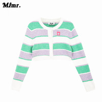 MLMR秋装多巴胺穿搭女条纹针织衫甜辣小上衣糖果色开衫毛衣 E01 油绿色 160/80A/S