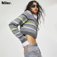 MLMR秋装多巴胺穿搭女条纹针织衫甜辣小上衣糖果色开衫毛衣 G15 花灰 175/92A/XL