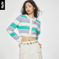 MLMR秋装多巴胺穿搭女条纹针织衫甜辣小上衣糖果色开衫毛衣 E37 紫鼠尾草 160/80A/S