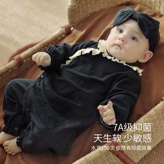 巴厘小猪女宝宝连体衣满月百天衣服春季女婴哈衣爬爬服新生儿婴儿哈衣 石墨灰 52cm