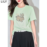 丽丽 LILY夏新款女装趣味萌兔时尚休闲百搭舒适全棉宽松短袖T恤衫 301