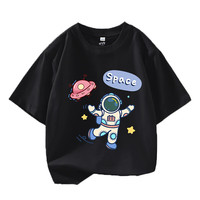 真维斯童装春夏季款圆领印花纯棉男童休闲宽松短袖T恤KD 黑色2010 140 cm