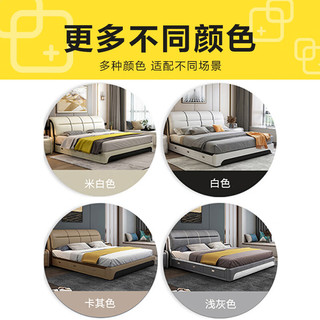 惠寻 京东自有品牌 轻奢皮艺床 双人床1.8米2米现代简约婚床主卧大床 单床 【米白】1800mm*2000mm框架结构