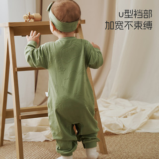aqpa爱帕婴儿衣服春秋款莫代尔棉长袖连体衣哈衣小月龄外出服洋气 松绿