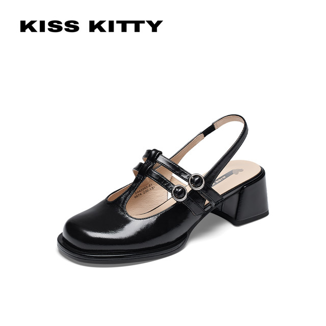 88VIP：Kiss Kitty KISSKITTY包头凉鞋女新款夏季圆头粗跟鞋子气质女鞋玛丽珍凉鞋