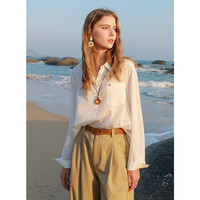 三彩2025春季莱赛尔棉麻宽松小衫翻领衬衣松弛老钱风M XL 170/92A