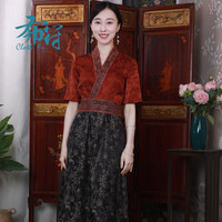 布符 Cloth Fu 原创新款印花半袖女士国风中式唐装汉服领连衣裙日常外出可穿