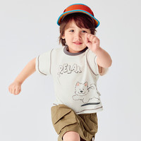巴拉巴拉（BALABALA）童装儿童短袖T恤男童女童2025夏装吸湿速干亲子上衣 米白10302-208225117221 130