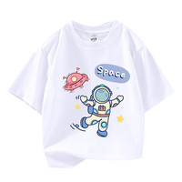 真维斯童装春夏季款圆领印花纯棉男童休闲宽松短袖T恤KD 白色2100 120 cm