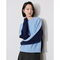 初语蓝色圆领套头毛衣女2024年秋冬针织运动上衣撞色保暖毛织衫 星云蓝 常规 L