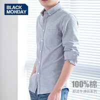 BLACKMONDAY 纯棉长袖衬衫 男士商务休闲抗皱修身免烫衬衫
