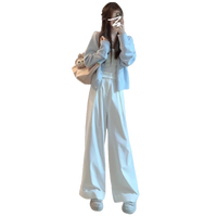 妍莉芬（yanlifen）休闲裤女2025年春装新款毛衣外套女装春秋套装针织衫衣服裤子 三件套
