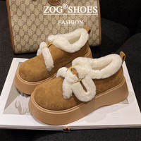 小猪快跑 Geepoo 厚底加绒勃肯鞋女2024新款冬季毛毛乐福鞋保暖雪地靴女低帮棉鞋子