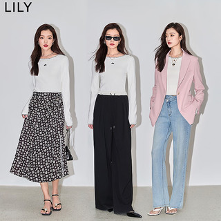 丽丽 LILY春女装时尚设计感绣花通勤款气质纯色修身毛针织衫女 601白色 S