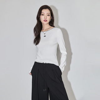 丽丽 LILY春女装时尚设计感绣花通勤款气质纯色修身毛针织衫女 601白色 S