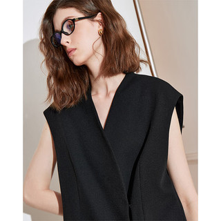 初语中长款宽肩无袖西装外套女2025春季新款开叉老钱风通勤马夹上衣