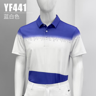PGM 夏季高尔夫服装男士速干短袖衣服golf男装翻领POLO杉 YF441-蓝白色 L