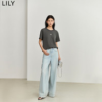 丽丽 LILY夏女装时尚通勤款百搭休闲圆领T恤宽松显瘦上衣内搭 512浅中灰 L